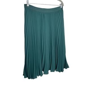 Kate Kasin Pleated Midi Swing Skirt Dark Green Elastic Waist Lined Women's 2XL